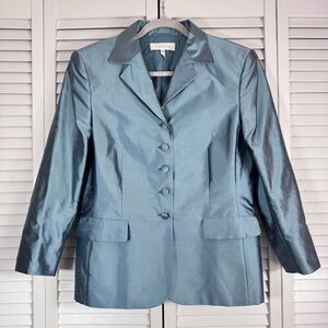 Escada Silk Blend Button Down Shiny Textured Teal/Blue Blazer Size Medium (EU40)